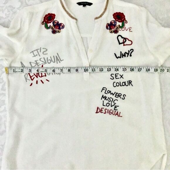 Desigual Art to Wear Embroidered Tunic Top Long Sleeve White Size Medium - Picture 10 of 11